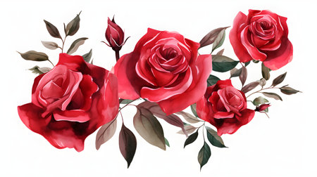 Red roses bouquet isolated on white background. Watercolor illustration.の素材