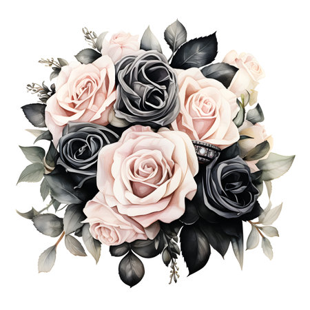 Bouquet of roses and eucalyptus leaves isolated on white backgroundの素材