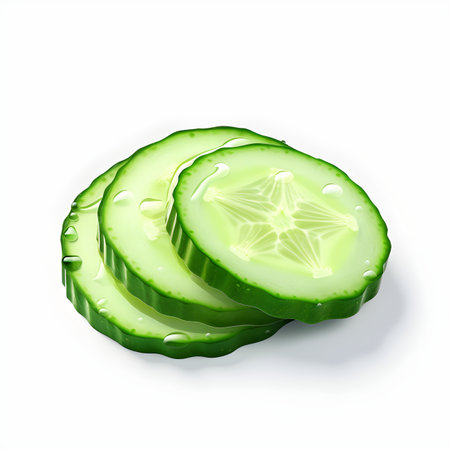 Sliced cucumber isolated on white background. 3d illustrationの素材