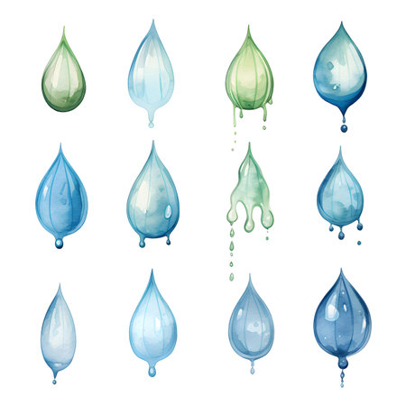 Water drops set. Water drops collection. Water drop vector illustration.の素材