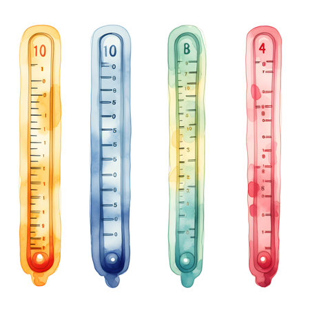 Thermometers set. Watercolor illustration. Isolated on white background.の素材
