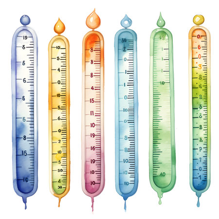 Watercolor thermometers. Vector illustration. Isolated on white background.の素材