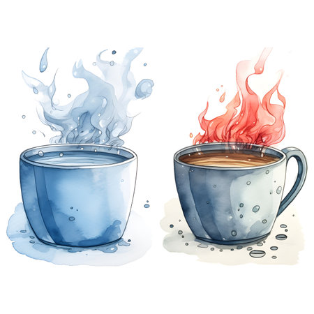 Cup of coffee with splashes of water. Hand drawn vector illustrationの素材