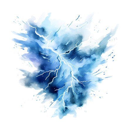 Blue watercolor splash with lightning. Watercolor background. Vector illustration.の素材