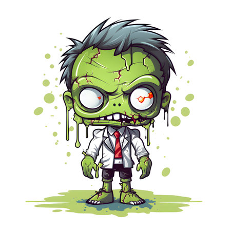 Cartoon green zombie isolated on white background. Vector illustration of a cartoon zombie.の素材