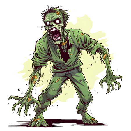 Zombie cartoon character. Hand drawn vector illustration for Halloween design.の素材