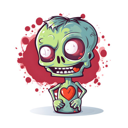 Cartoon zombie with heart. Vector illustration isolated on white background.の素材