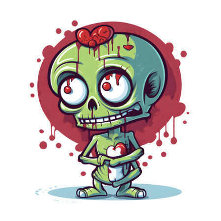 Cartoon green zombie with blood on his body. Vector illustration.の素材