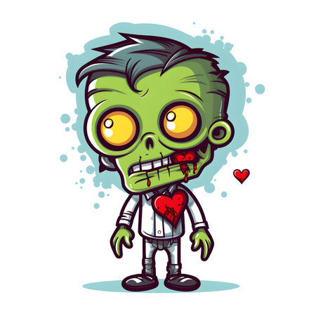 Cartoon green zombie with blood on his face. Vector illustration.の素材