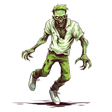 Zombie running. Vector illustration of a monster with green skin.の素材