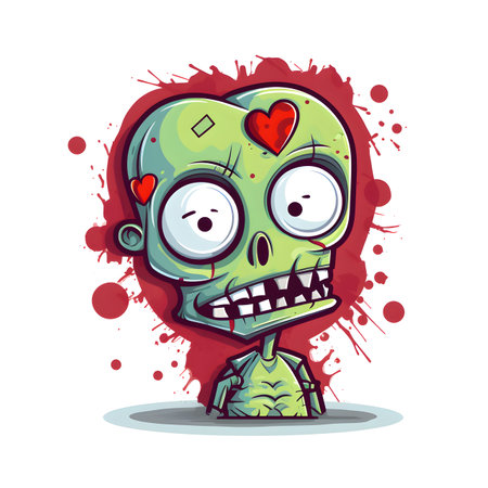 Cartoon green zombie with red blood splashes. Vector illustration.の素材