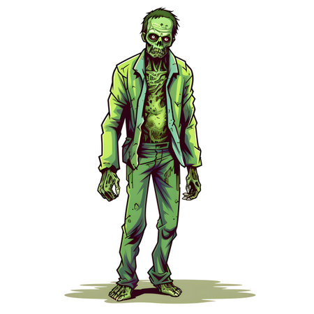 Zombie in green clothes. Vector illustration on a white background.の素材
