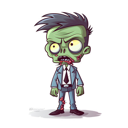 Zombie cartoon character isolated on white. Vector illustration for your designの素材