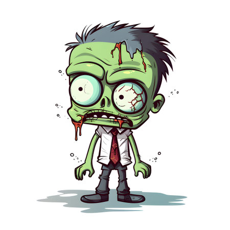 Zombie cartoon character Halloween illustration. Isolated on white background.の素材