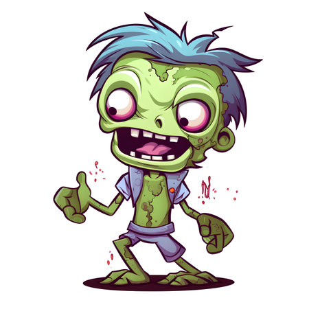 Zombie cartoon character isolated on white background Halloween illustration.の素材
