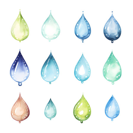Water drops set. Water drops collection isolated on white background. Vector illustration.の素材