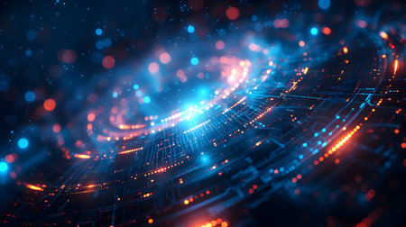 Futuristic technology wave background with glowing particles illustrationの素材