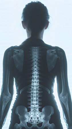 woman with highlighted x-ray spine, back viewの素材