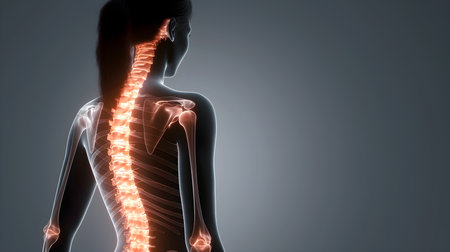 Human skeleton anatomy x-ray on gray backgroundの素材