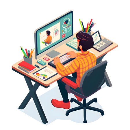Freelance man working at homeの素材