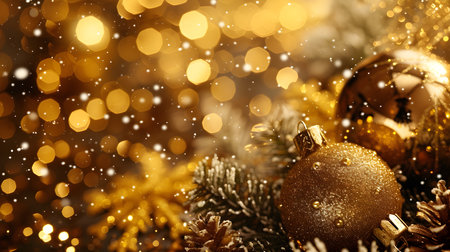 Christmas and New Year holidays background with golden bokeh lights.の素材