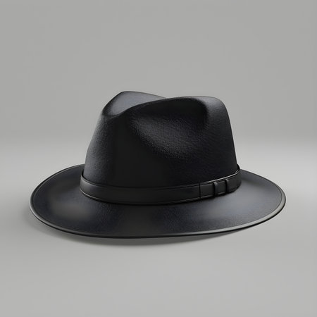 Black hat isolated on a gray background. 3d rendering image.の素材