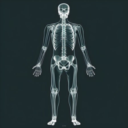 Human skeleton anatomy x-ray view on dark backgroundの素材