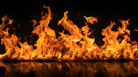 closeup of fire flames isolated on black background.の素材