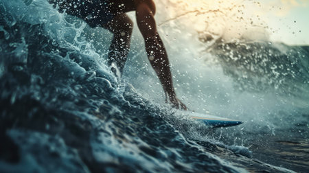 Surfer with surfboard on the beach. Extreme sport concept.の素材