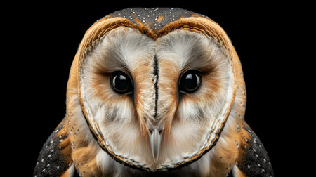 Portrait of a Common Barn Owl isolated on black background. 3d illustrationの素材