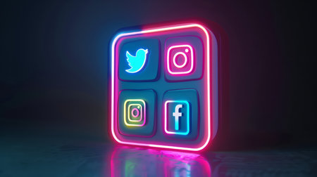 social media icons 3D rendering neon styleの素材