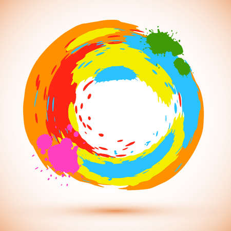 round design element created from bright colored ink splashesのイラスト素材