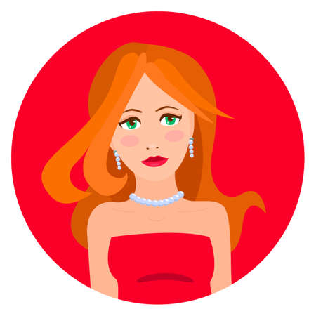 illustration of red haired woman in red dressのイラスト素材