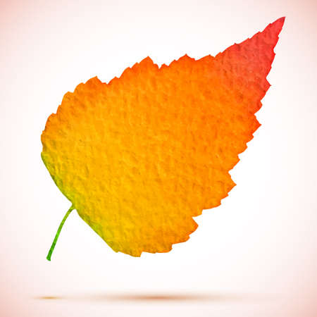 vector watercolor background orange and red autumn leaf with shadowのイラスト素材