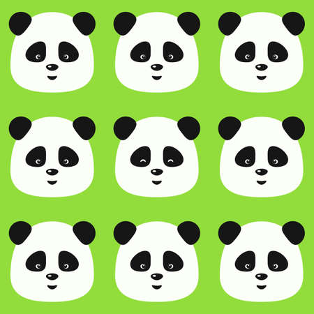 Vector seamless flat pattern with funny pandas on green backgroundのイラスト素材