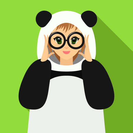 Vector illustration of cute girl girl in panda suit holding eyeglassesのイラスト素材