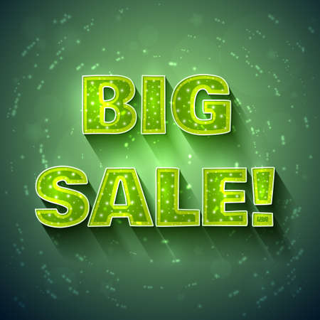 Vector BIG SALE banner in green color on background with shining effects.のイラスト素材