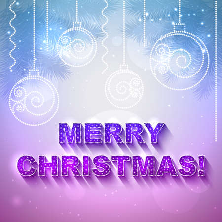 Vector holiday present card with "Merry Christmas" text on it and with Christmas balls.のイラスト素材