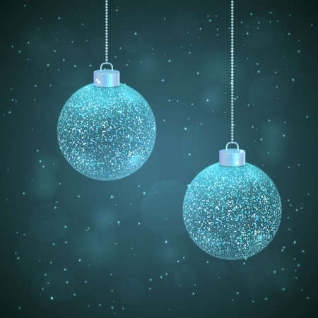 Set of 2 silver blue sparkled Christmas ballsのイラスト素材