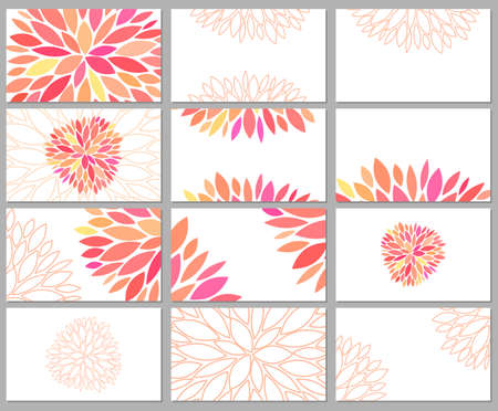 Gentle beautiful vector set of business cards templates with pink petals on white background. Designs for gift card, certificate, banners, flyers and advertisements for creative people.のイラスト素材