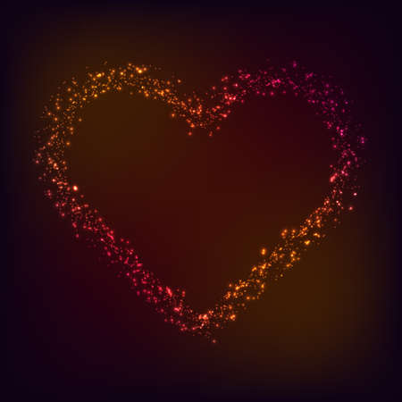 Vector Valentine day card. Shiny and glowing heart shape on dark red and pink background. Love symbol.のイラスト素材
