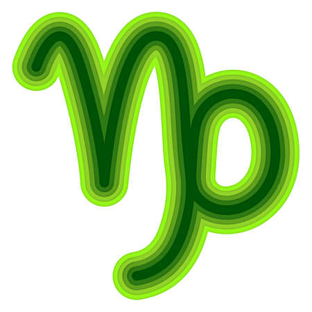 Astrological symbol of Capricorn. Vector western Zodiac Horoscope sign in modern paper cut style in green colors isolated on white background. Esoteric illustration.のイラスト素材