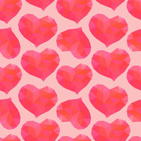 Vector seamless pattern made of red and pink colorful geometric hearts. Abstract triangle style. Romantic background for st. Valentine's Day.のイラスト素材