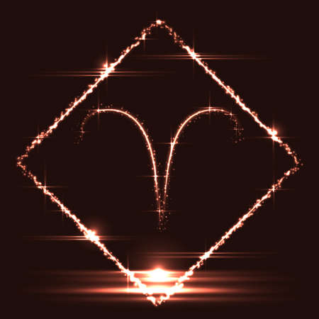 Astrological symbol of Aries. Abstract vector shiny western Zodiac Horoscope sign in glowing rhomb...
