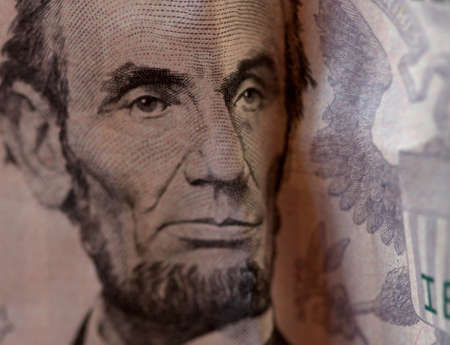 USA five dollar bill detailの写真素材