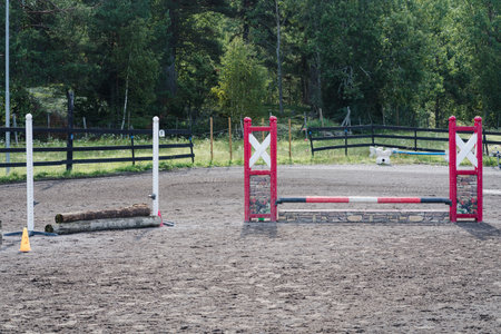 Two equestrian sport gates on the field.の写真素材