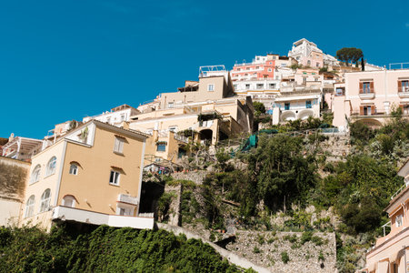 Positano, Italy - April 27, 2025: View of the houses of the town of Positano in southern Italy, a picturesque corner. Campania.の写真素材
