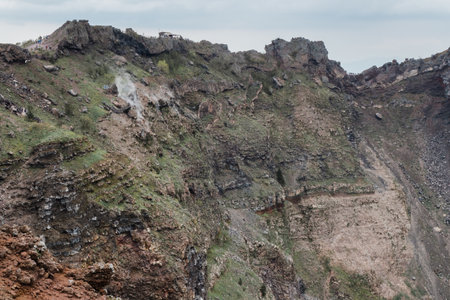 Naples, Italy - 04.28.2025: Close-up of the crater wall of Mount Vesuvius. Structure clearly visible.の写真素材