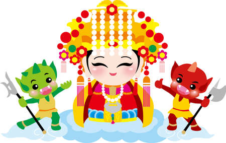 Cute Taiwanese Mazu clairvoyant and windy ears cartoonのイラスト素材