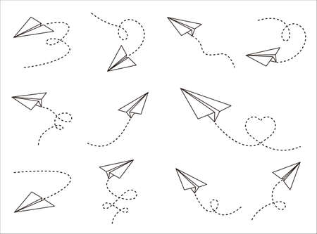 Paper airplane line icon symbol of travel and route in vector format.のイラスト素材